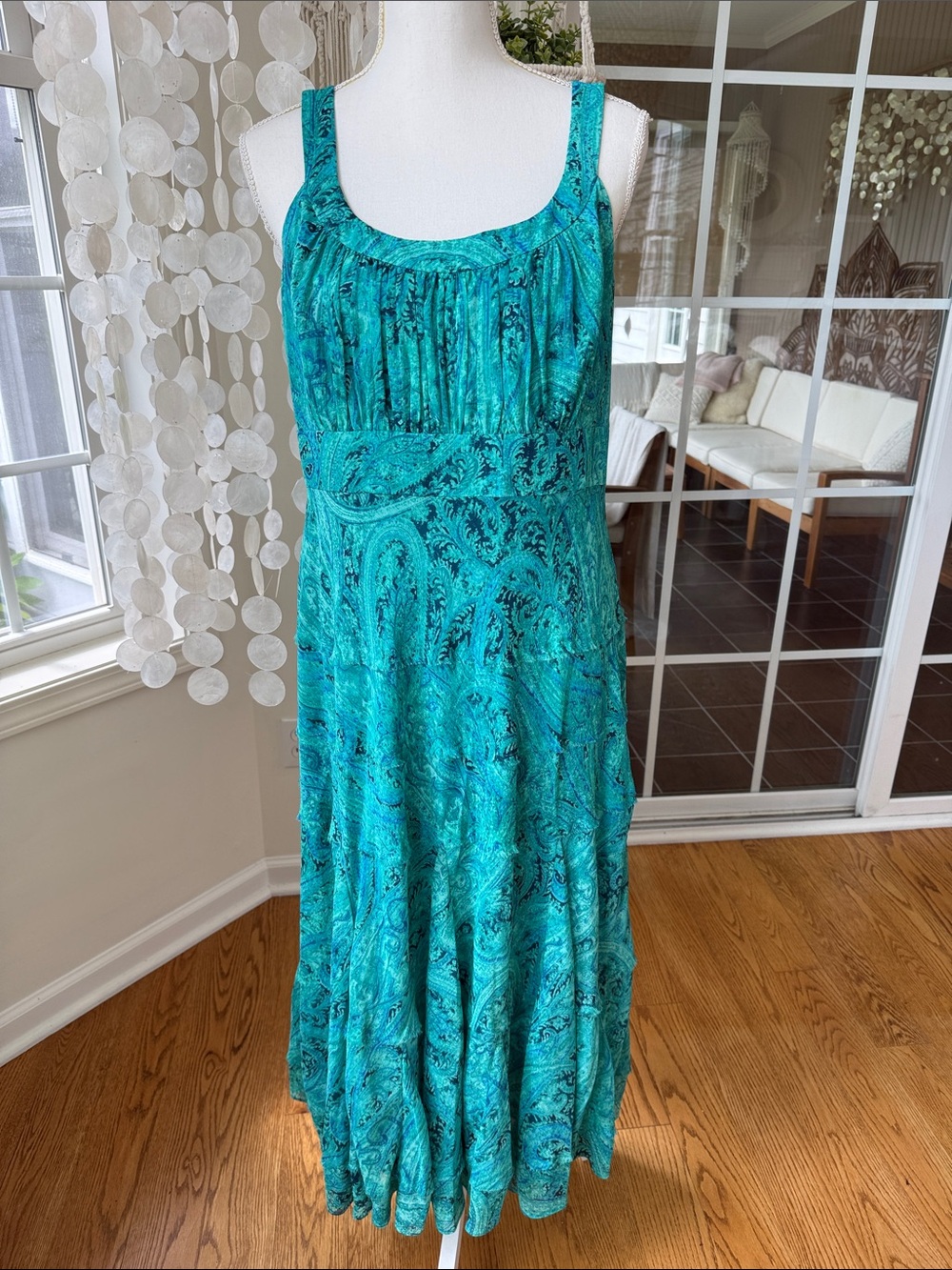 Women’s Teal Paisley Maxi Dress - Lightweight Summer Sundress medium